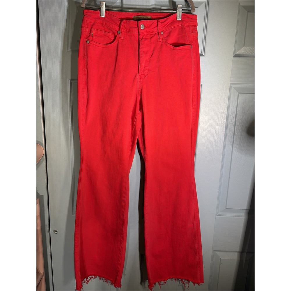 Judy Blue garment dyed Women Red High Rise Raw Hem Jeans Size 14 W.